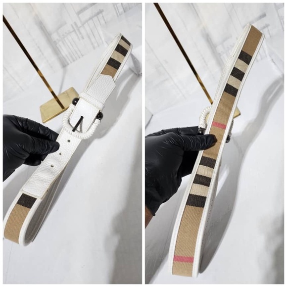 Authentic Burberry Nova Check Coated Canvas and Patent Leather Belt Beige/Cream - Picture 1 of 7